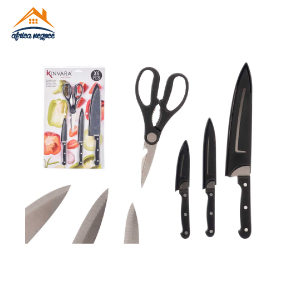 SET 4 ACCESOIRS DE CUISINE NOIR(CISEAUX+ 3 COUTEAUX )13793 KINVARA